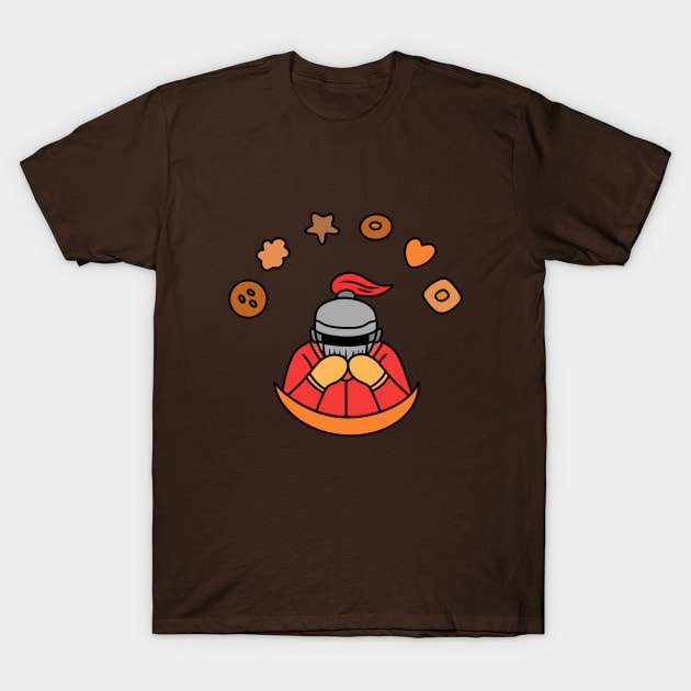 Cute knight with biscuits T-Shirt by Andrew Hau